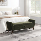 Modern Storage Bench with Mid-Century Wood Legs, 60'' Olive Green Teddy Fabric Upholstered Bench with Storage for Living Room & Bedroom - Grand Goldman Shop