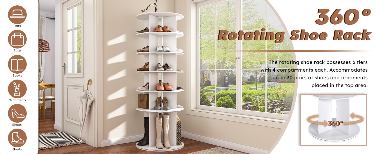 6-Tier Spinning Shoe Rack, Free Standing 360° Revolving Shoe Organizer,white - Grand Goldman Shop