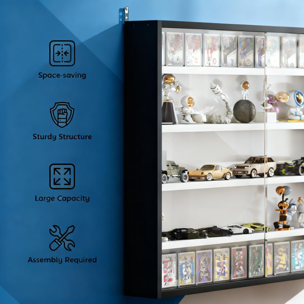 Black Wall-Mounted Display Case with Large Capacity,Clear Door for a Stunning Collectible Showcase - Grand Goldman Shop