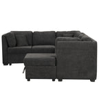 U-shaped Sectional Sofa Pull Out Bed with USB Ports, Power Sockets, Back Pillows & Storage Chaise, Black Chenille, 108.6' - Grand Goldman Shop