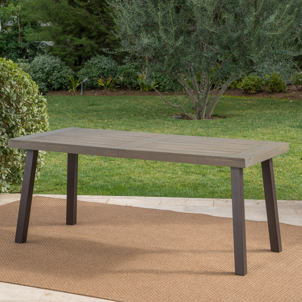 Acacia Wood Dining Table with Slat Design, Grey Finish / Rustic Metal - Grand Goldman Shop