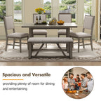 TREXM 6-Piece Retro Dining Table Set for 6, 60' Wood Kitchen Table and Chairs Set of 4 with Bench Designed Trestle Base for kitchen & Dining Room (Gray) - Grand Goldman Shop