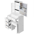 29.2' Small Space Left Bedside Cabinet Vanity Table + Cushioned Stool, Extra Large Right sliding mirror, Multi Layer High Capacity Storage, Practical Fashionable Dresser, EPA, GCC, UL Certificate - Grand Goldman Shop