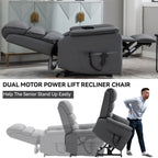 Grey Cat-proof Leather Dual Motor Infinite Position Up to 350 LBS Power Lift Recliner Chair with Power-Remote, Heat Massage and Heavy Duty Motion Mechanism - Grand Goldman Shop