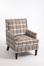 Upholstered Accent Chair, Vintage Armchair with Brown Linen Fabric and Nailhead Trim for Living Room - Grand Goldman Shop