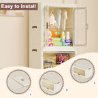 Portable Wardrobe Closet Storage Organizer with Magnetic Doors and Hanging Rod, Cream White - Grand Goldman Shop