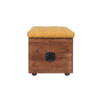 Solid Wood Buffalo Hide Honey Caramel Storage Trunk, Leather Upholstered, Yellow and Brown - Grand Goldman Shop