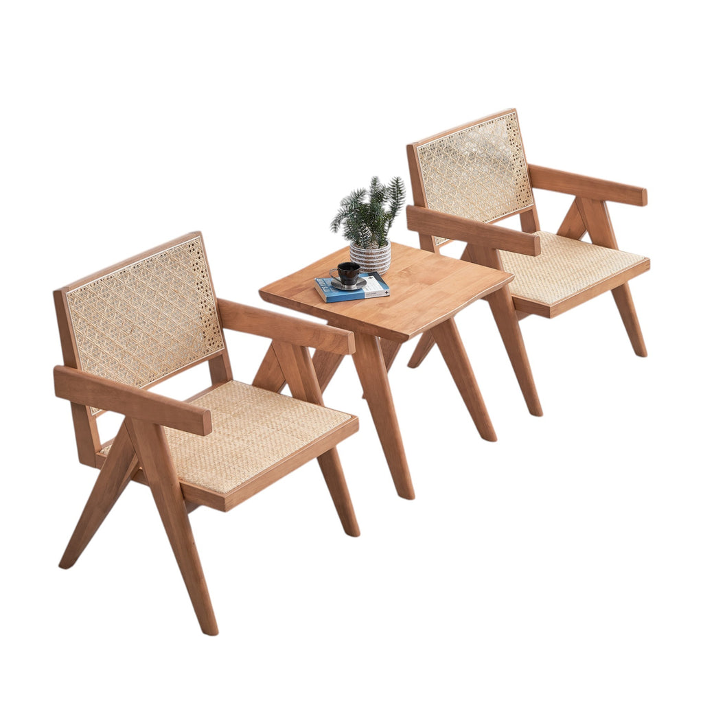 3-Piece Solid Wood Accent Chair Set and Matching End Table for Living Room or Balcony - Grand Goldman Shop