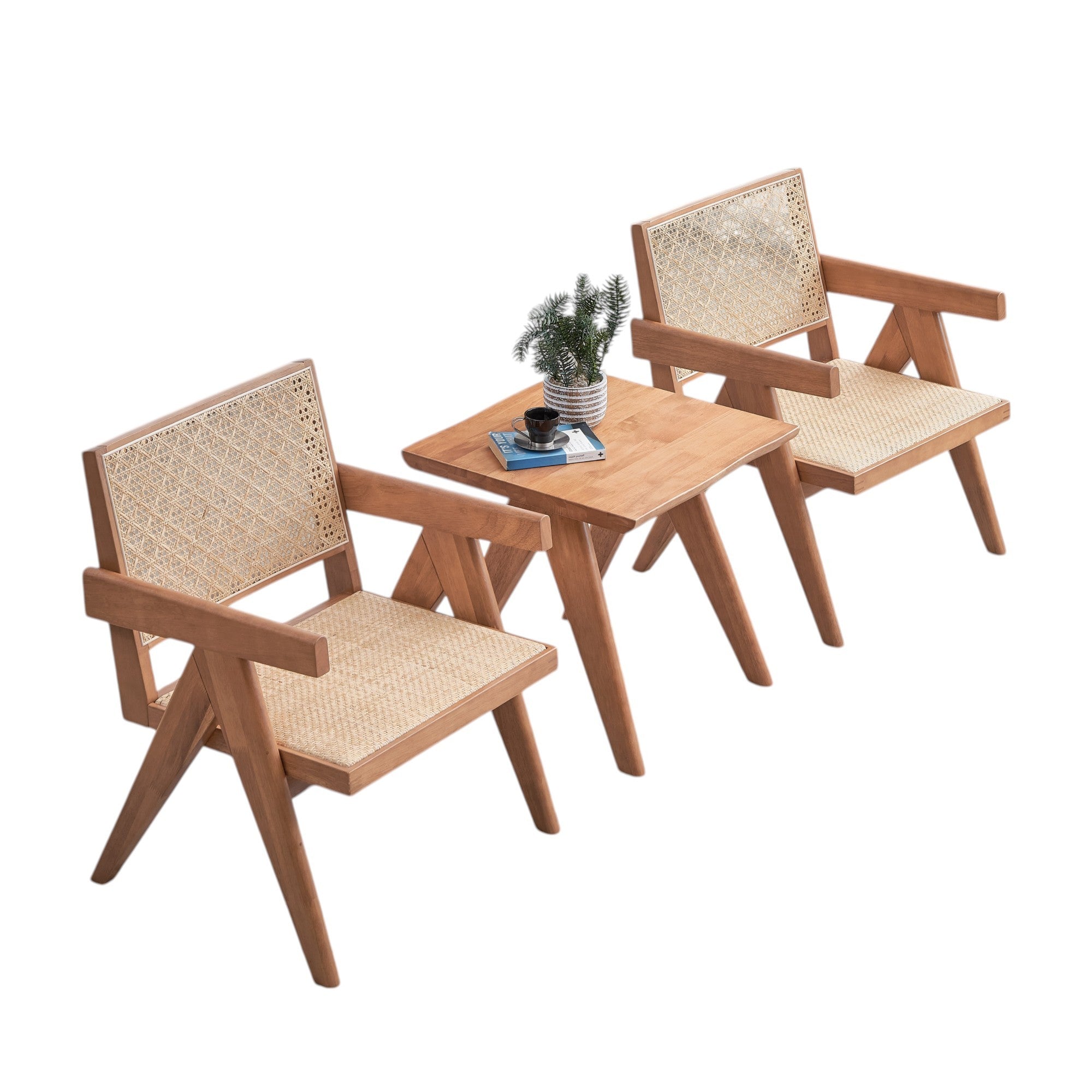 3-Piece Solid Wood Accent Chair Set and Matching End Table for Living Room or Balcony - Grand Goldman Shop