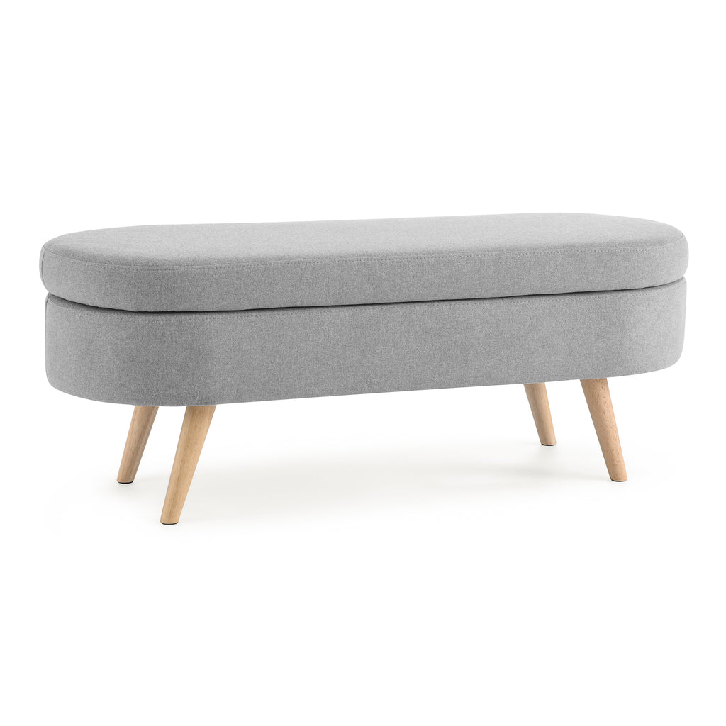 Ottoman Oval Storage Bench with Rubber Wood Legs, Grey Linen, 43.5'x16'x16' - Grand Goldman Shop