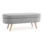 Ottoman Oval Storage Bench with Rubber Wood Legs, Grey Linen, 43.5'x16'x16' - Grand Goldman Shop