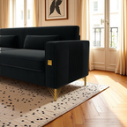 FX-P18-BK(sofa)Luxury Velvet Sofa with Gold Accents - Modern 3-Seat Couch with Plush Cushions, Perfect for Living Room and Office Decor - Grand Goldman Shop