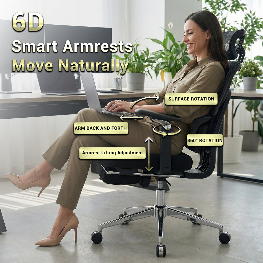 Ergonomic Home Office Desk Chair with Massage Lumbar Support,4D Headrest & 5D Armrests, Adjustable Back High and Seat Depth(B