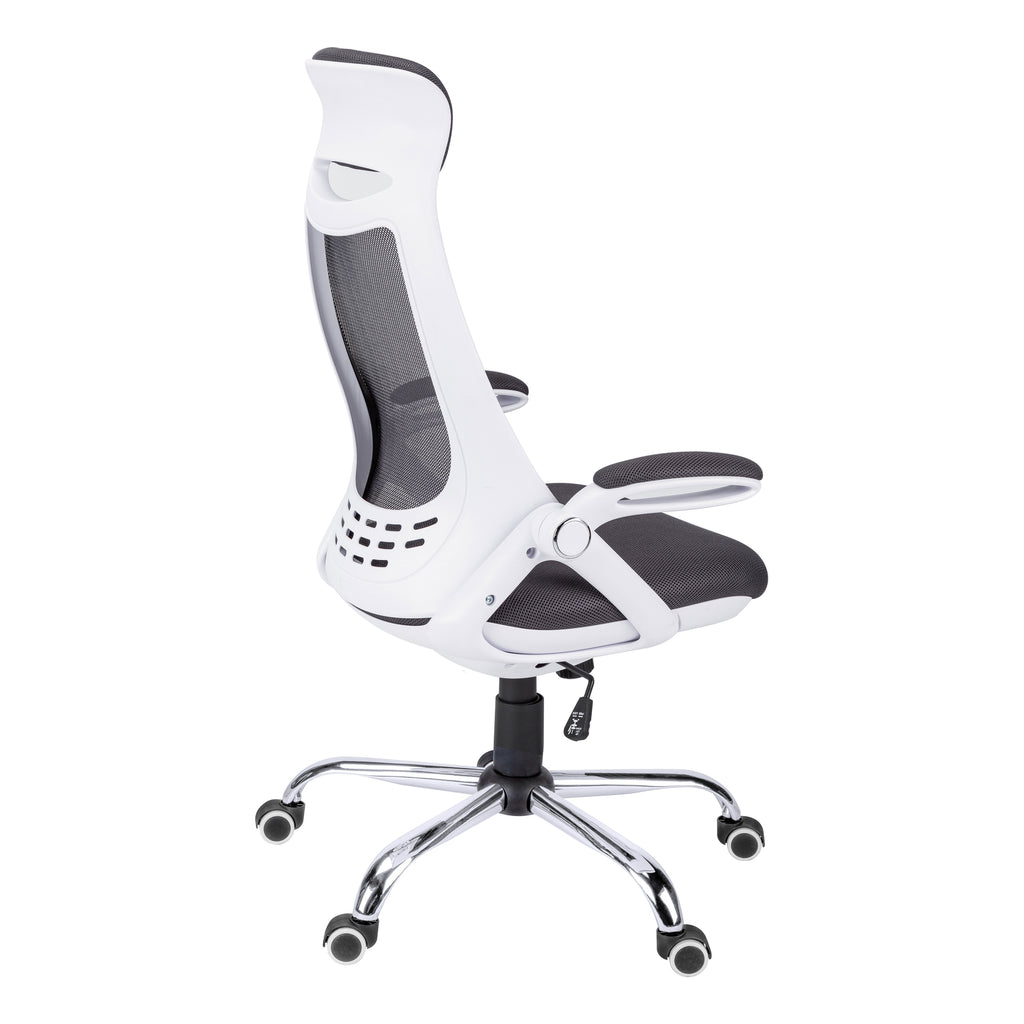 Contemporary Office Chair with Adjustable Height, Swivel, Ergonomic Design, Grey Mesh Fabric, Chrome Metal Base, Modern Work 