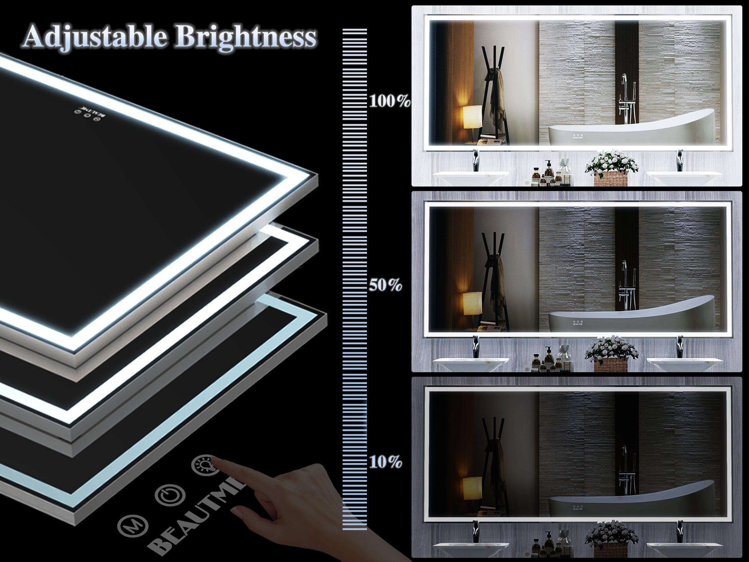 72X32 inch Oversized LED Bathroom Mirror Wall Mounted Mirror with 3 Color Modes Aluminum Frame Wall Mirror Large Full Length Mirror with Lights Lighted Full Body Mirror for Bedroom Living Room, Silver - Grand Goldman Shop