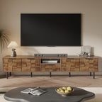 Natural Wood TV Stand for 85 75 65 Inch TV, L-Shaped Handle Entertainment Console with Storage, 78' Long - Grand Goldman Shop