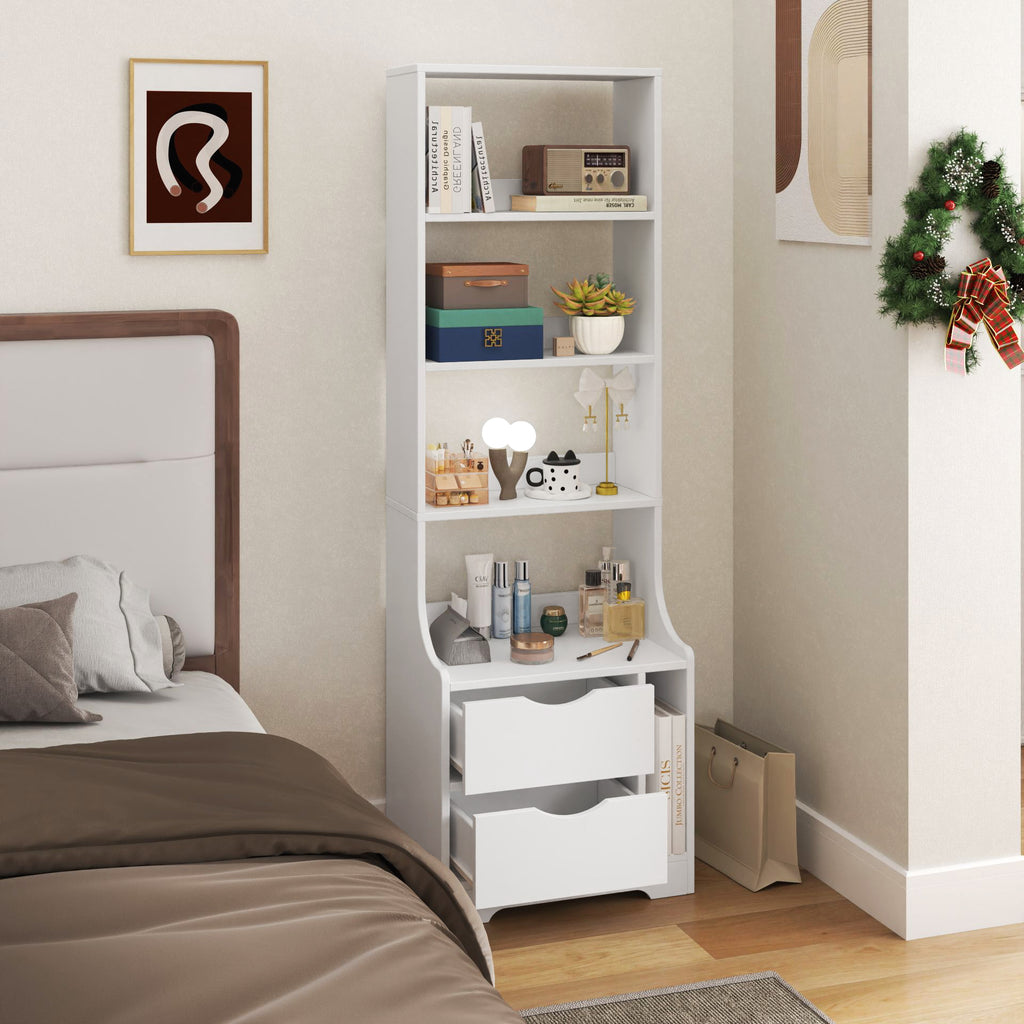 Night Stand with Bookshelf, Night Stand with 2 Storage Drawers for Bedroom - Grand Goldman Shop