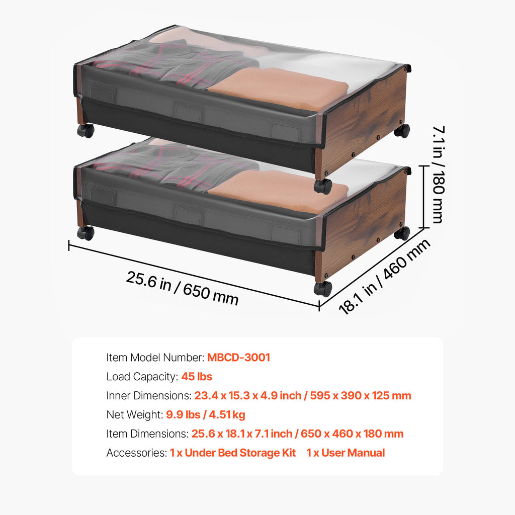Under Bed Storage with Wheels 25.6x18.1x7.1 Inch Rolling Storage Bags 2 Pack - Grand Goldman Shop