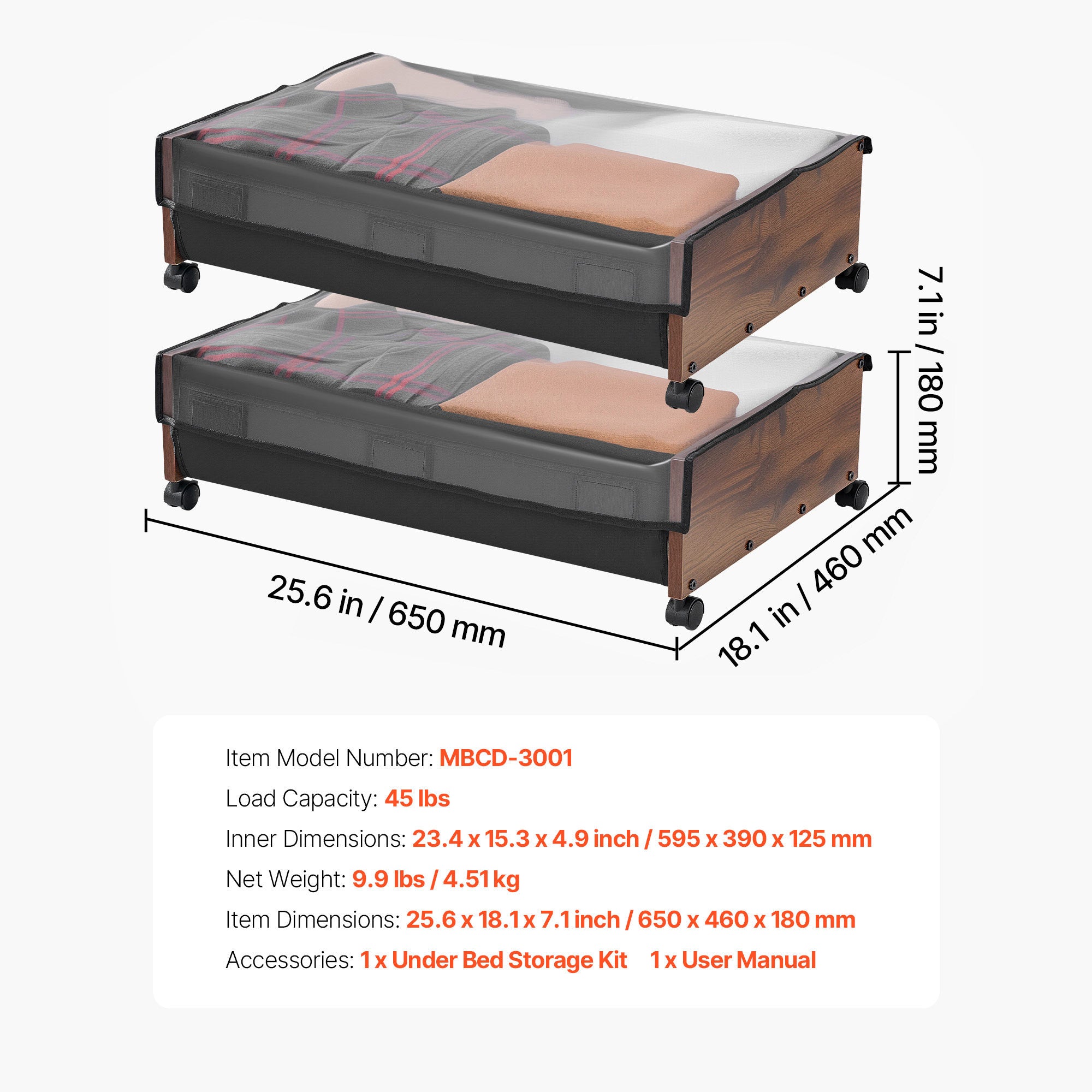 Under Bed Storage with Wheels 25.6x18.1x7.1 Inch Rolling Storage Bags 2 Pack - Grand Goldman Shop