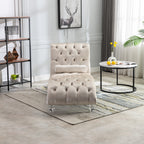 Velvet Chaise Lounge Indoor, Button-Tufted Upholstered Chair with Pillow, Beige Velvet, 63.38x28.94x34.05 inches - Grand Goldman Shop