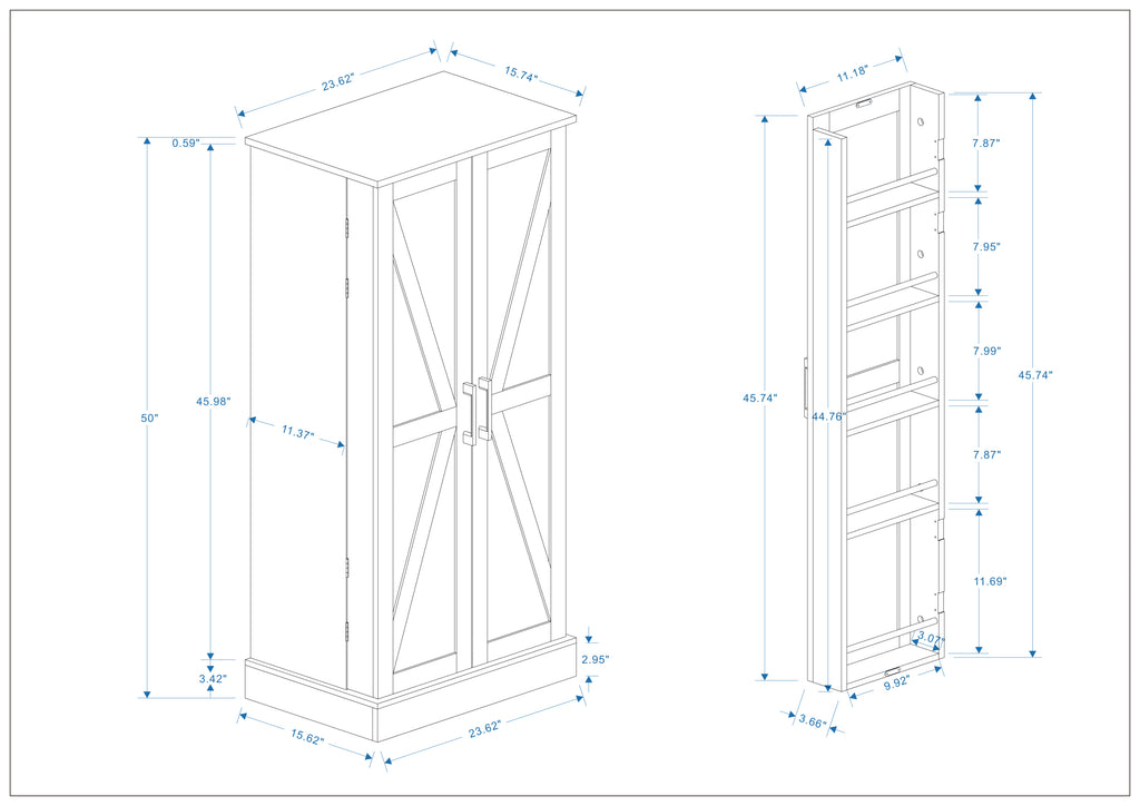 50' LED Kitchen Pantry Cabinet,Freestanding Buffet Cupboards Sideboard with 2 Doors with Racks and 2 Adjustable Shelves for Kitchen, Living Room and Dinning Room-White - Grand Goldman Shop