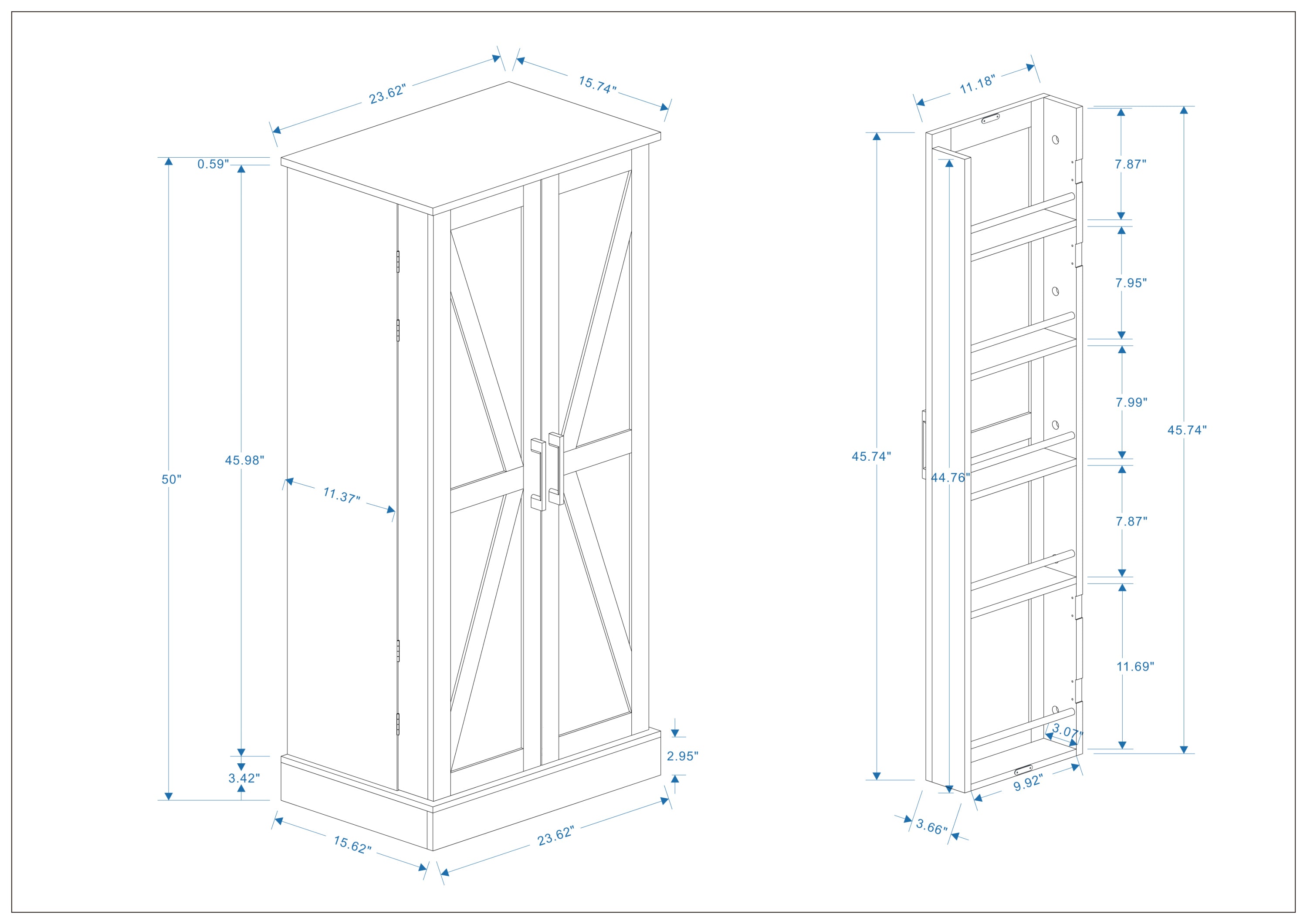 50' LED Kitchen Pantry Cabinet,Freestanding Buffet Cupboards Sideboard with 2 Doors with Racks and 2 Adjustable Shelves for Kitchen, Living Room and Dinning Room-White - Grand Goldman Shop