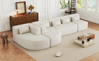 Modern Upholstered L-Shape Sofa with Chaise Lounge and Back Pillows, Beige Boucle Fabric, 144 inches - Grand Goldman Shop