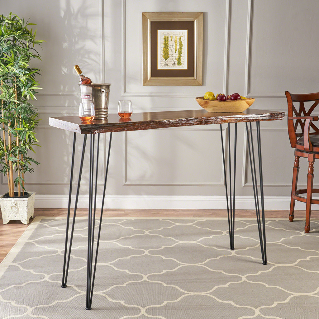 Modern Industrial Breakfast Bar Table, Metal Hairpin Legs & Wood Veneer Top, Compact 58.00 inches(Length)×18.25 inchesWidth×42.00Height - Grand Goldman Shop