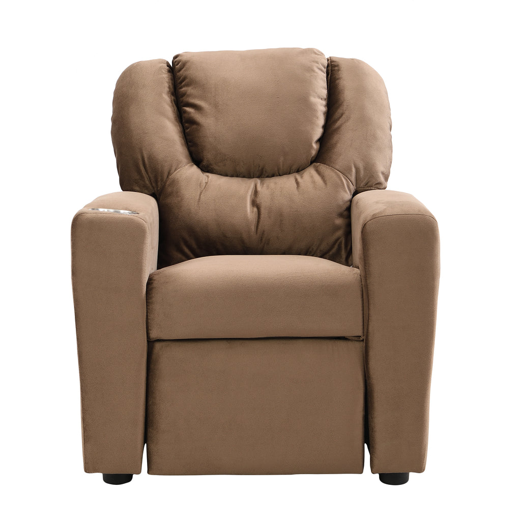 Sally Deluxe Kids Recliner Chair with Cup Holder and Footrest in Brown Velvet | Premium Home Decor - Grand Goldman