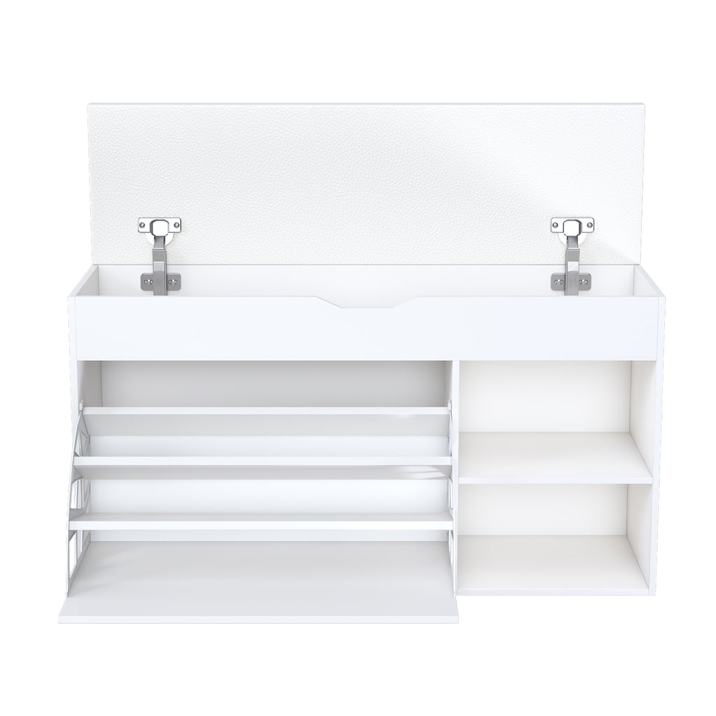Modern Design Entryway Bench with Adjustable 3-Tier Flip-Up Drawers and Hidden Cabinet in White - Grand Goldman Shop