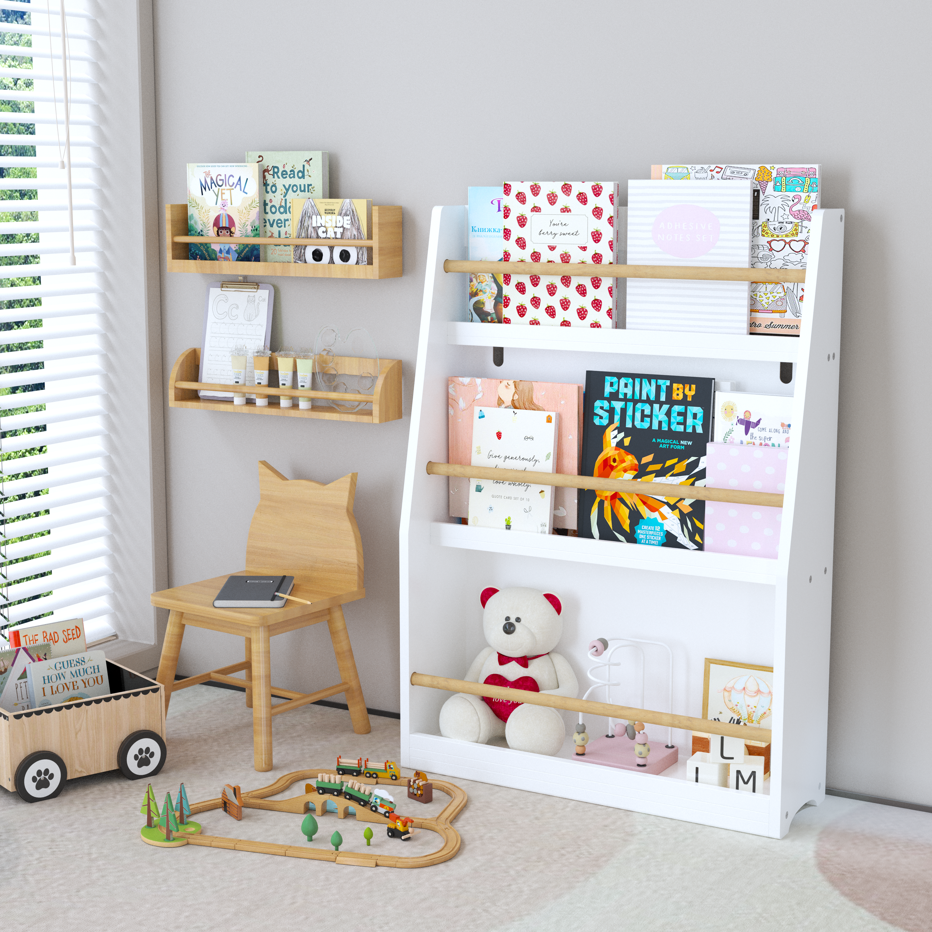 3 Tier Kids Book Shelf,Kids Book Rack, Helps Keep Bedrooms, Playrooms, and Classrooms Organized,White | Premium Home Decor - 