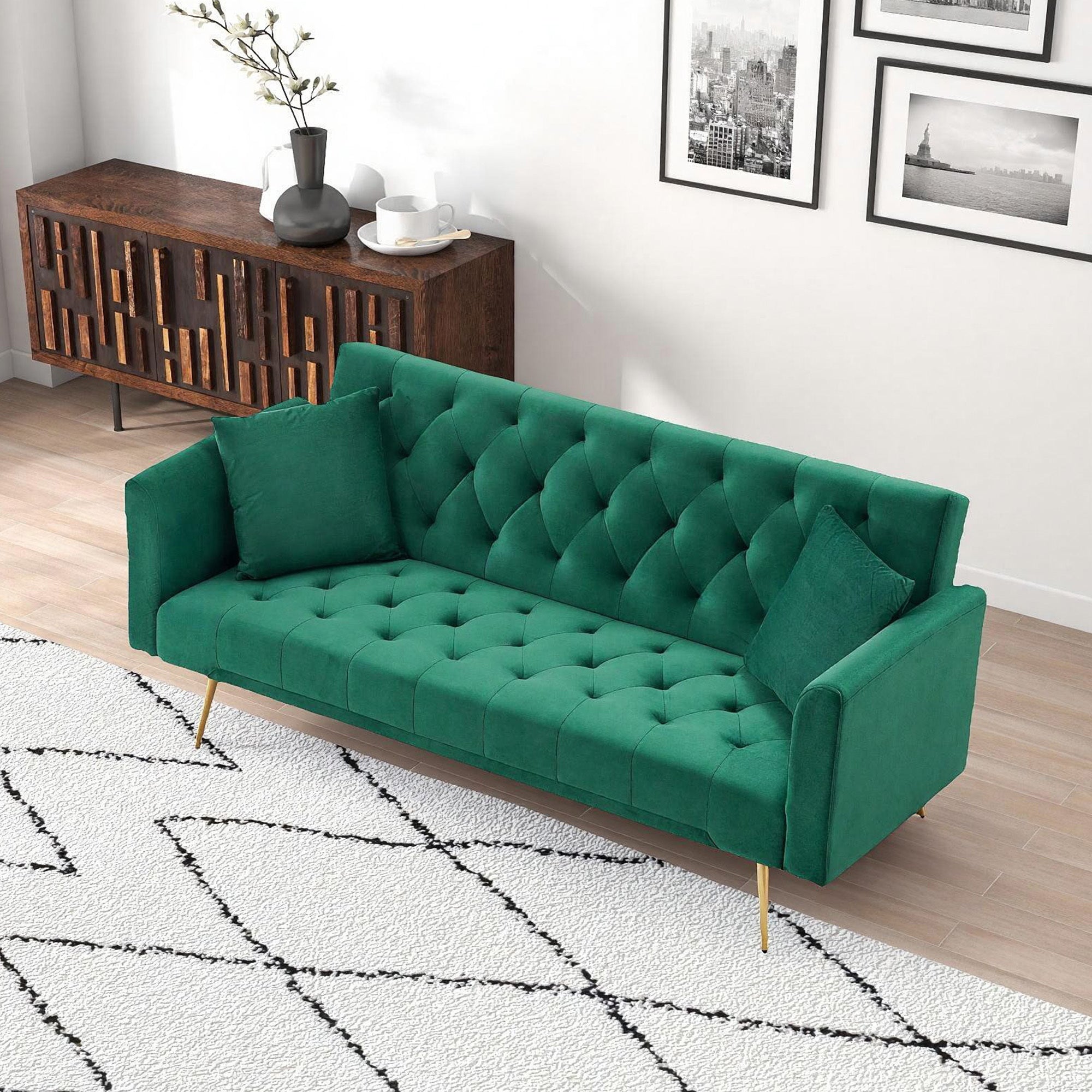 71 inch convertible love seat sofa, American retro  green velvet, suitable for small living room, bedroom, office - Grand Goldman Shop