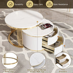 Modern 2 Pieces White Round Nesting  Coffee Table with Drawers in 27.6'' - Grand Goldman Shop