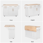 K&K 59.3' Kitchen Island with Storage 2 Pull Out Cabinet Organizers & Rubber Wood Drop Leaf, Rolling Kitchen Island with Trash Can Storage, Power Outlet, Spice & Towel Rack for Kitchen, Dining, White - Grand Goldman Shop