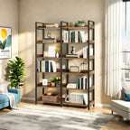 6-Tier Industrial Bookshelf, 67' Wooden Bookshelf with Open Shelves, Freestanding Metal Frame Bookcase for Storage and Display, Modern Book Shelves for Bedroom, Living Room and Home Office, Brown - Grand Goldman Shop