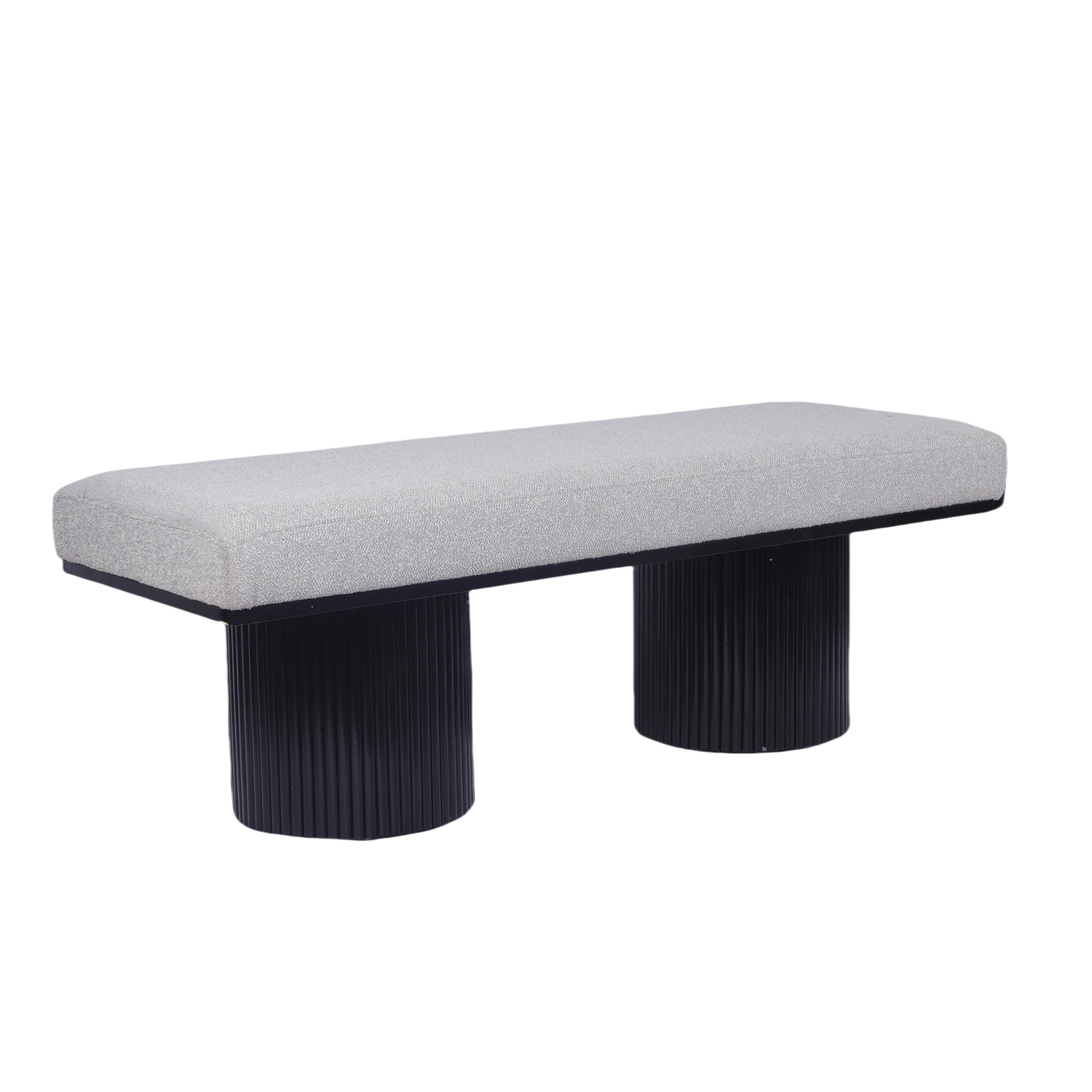 Upholstered Bench with Black Chunky Legs Light Grey Boucle Fabric Contemporary Style Bed-end Bench for Bedroom Living Room - Grand Goldman Shop