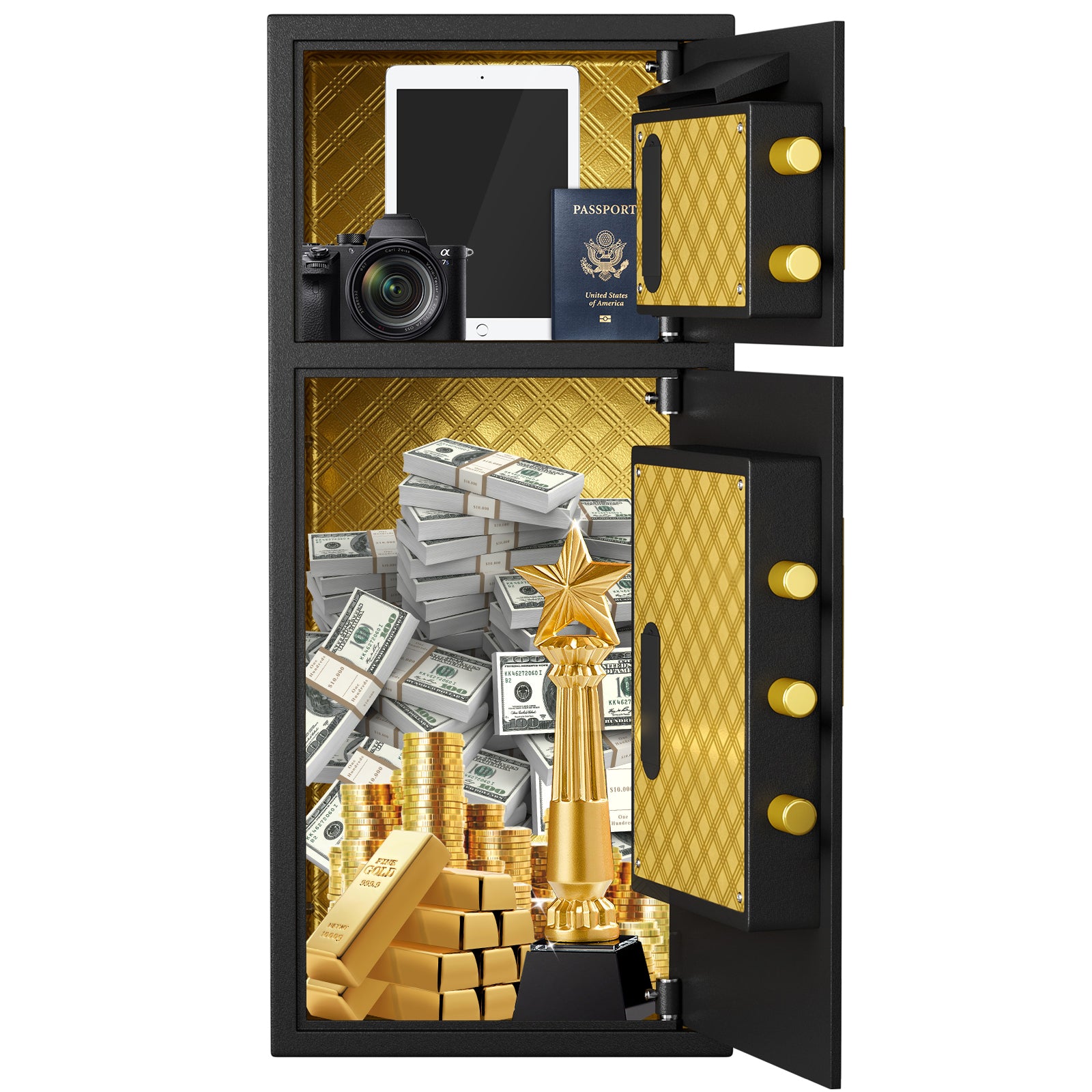 Large Double-door Coin-operated Safe,Digital Security Safe with Fireproof and Waterproof Bag,7.0 Cubic Feet Safe Box with Hid
