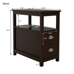 End Table Narrow Nightstand With Two Drawers And Open Shelf-Brown - Grand Goldman Shop
