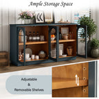 TREXM 4-Door Large Storage Buffet Cabinet with Glass Doors, Arched Cabinet with Adjustable Shelves for Kitchen, Dining Room and Living Room (Navy) - Grand Goldman Shop