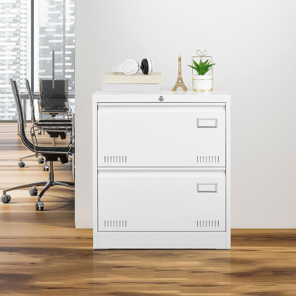 White Metal Lateral File Cabinet with Lock, 3 Drawers for Office/Home, Anti-Tip Design | Premium Home Decor - Grand Goldman