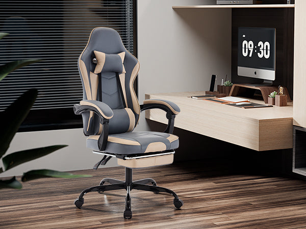 Gaming Chair, Ergonomic Computer Chair with Footrest and Massage Lumbar Support, Height Adjustable Swivel Video Game Chair fo
