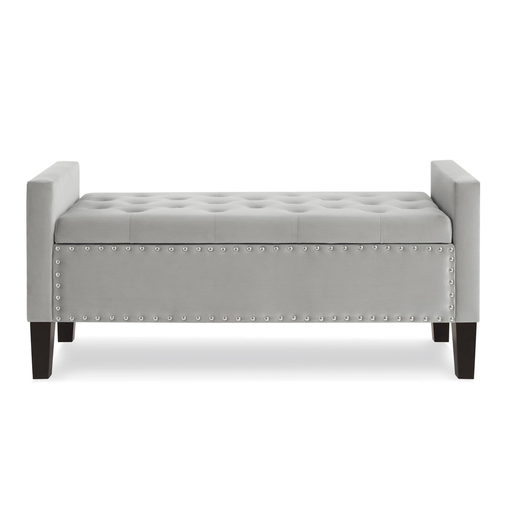 Upholstered Tufted Button Storage Bench with nails trim,Entryway Living Room Soft Padded Seat with Armrest,Bed Bench-Gray - Grand Goldman Shop