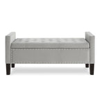 Upholstered Tufted Button Storage Bench with nails trim,Entryway Living Room Soft Padded Seat with Armrest,Bed Bench-Gray - Grand Goldman Shop