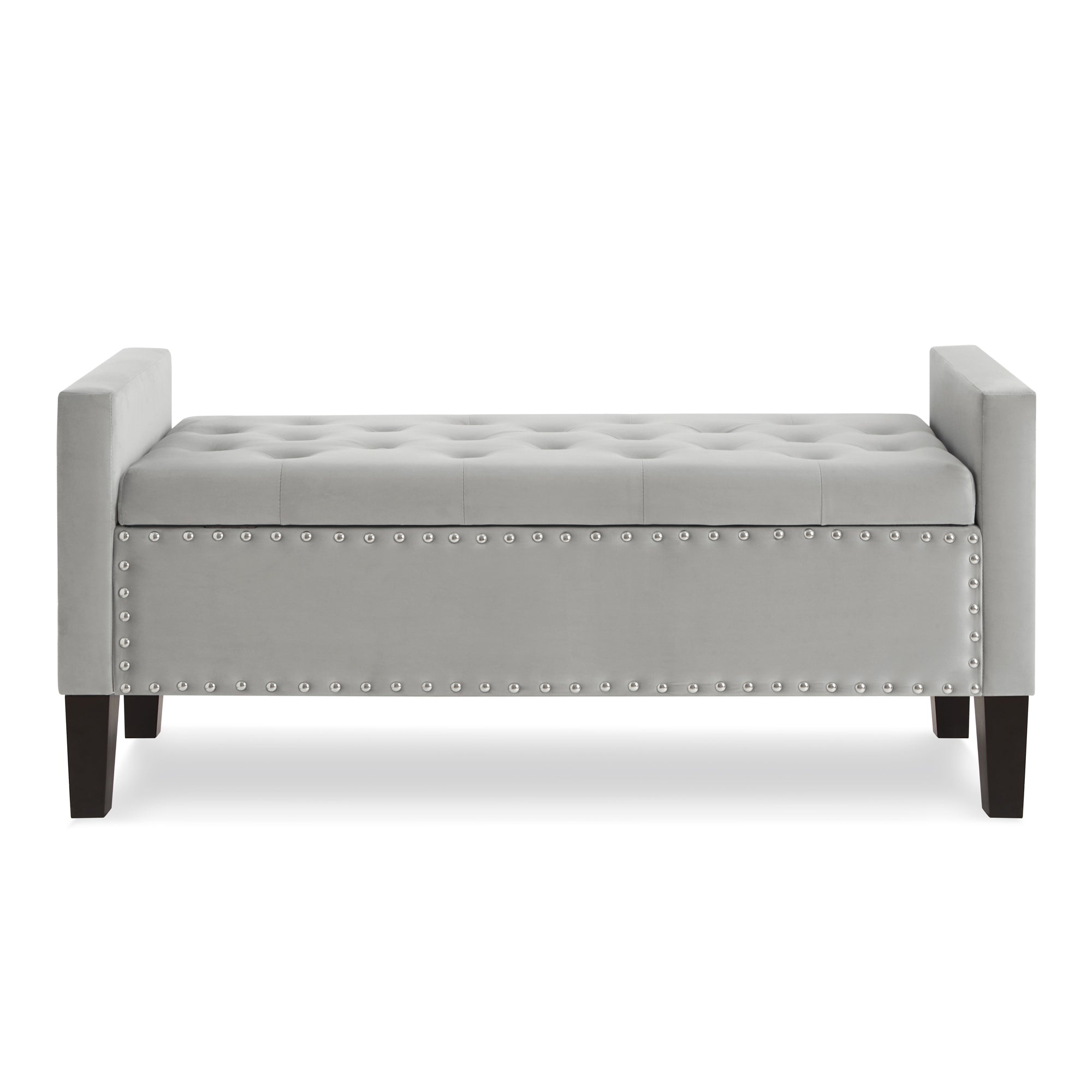 Upholstered Tufted Button Storage Bench with nails trim,Entryway Living Room Soft Padded Seat with Armrest,Bed Bench-Gray - Grand Goldman Shop