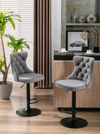 A&A Furniture,Swivel Velvet Barstools Adjusatble Seat Height from 25-33 Inch,17.7 inch base, Modern Upholstered Bar Stools with Backs Comfortable Tufted for Home Pub and Kitchen Island,Gray,Set of 2 - Grand Goldman Shop