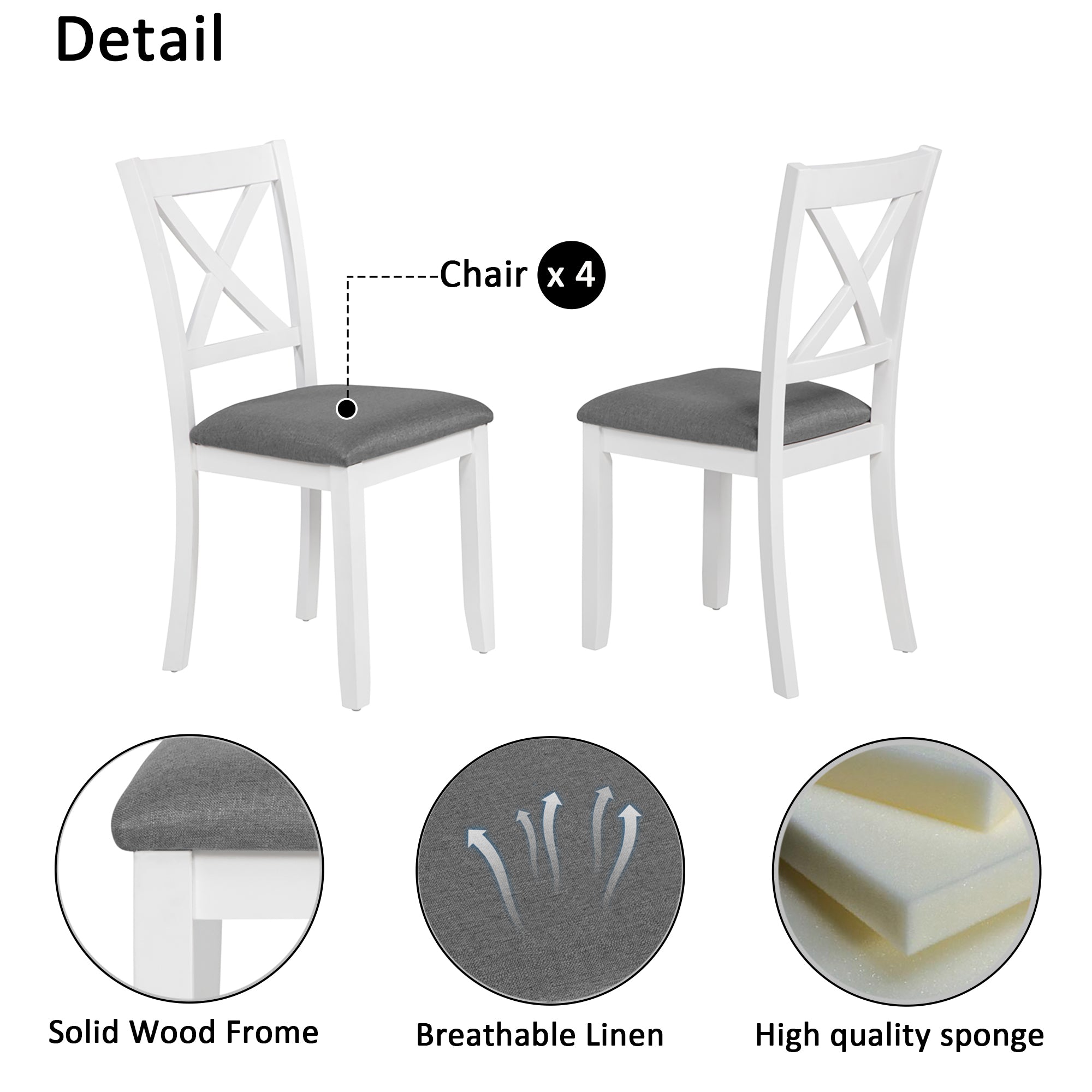 Modern 5-Piece Dining Table Set with 4 Chairs for Kitchen or Dining Room – Grey & White Two-Tone - Grand Goldman Shop