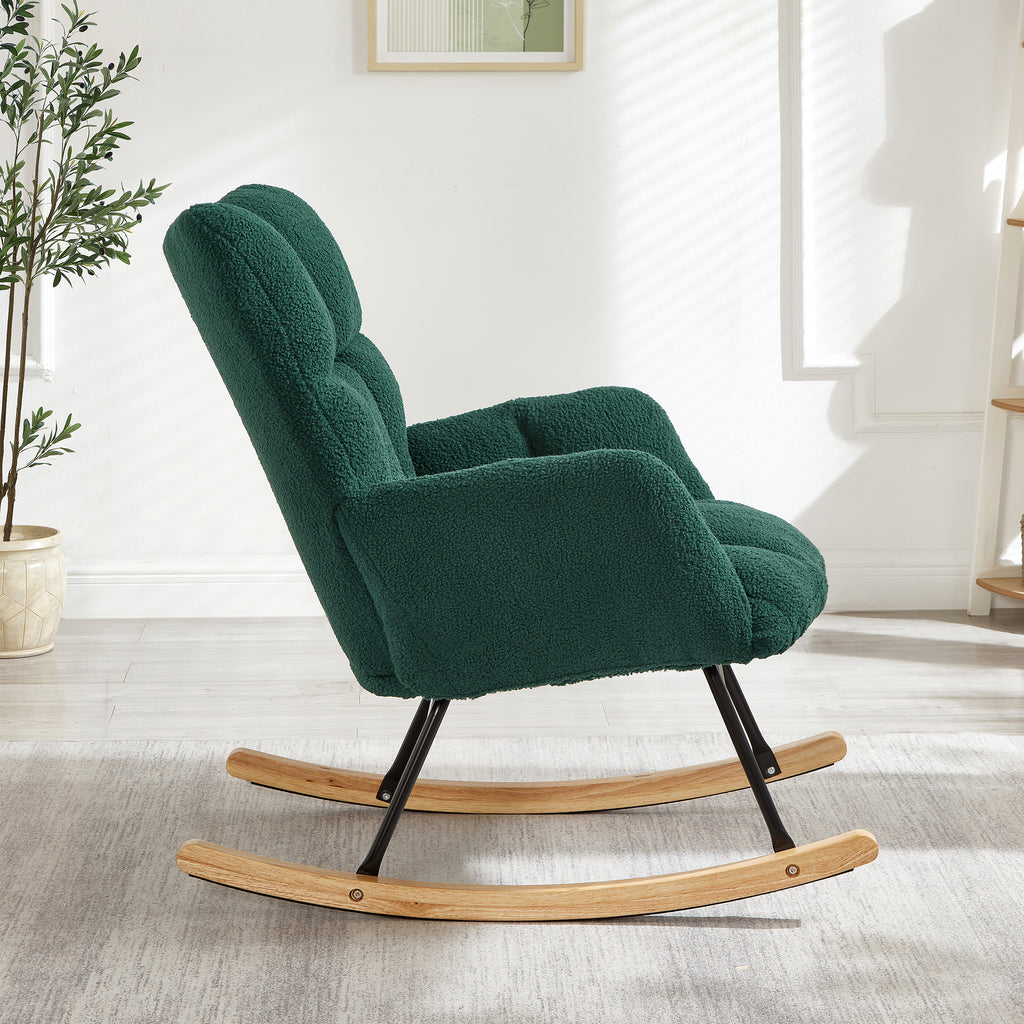 Glider Chair for Living Room Tufted Upholstered Teddy Fabric Rocking Chair with Metal Frame Accent Chair Green - Grand Goldman Shop