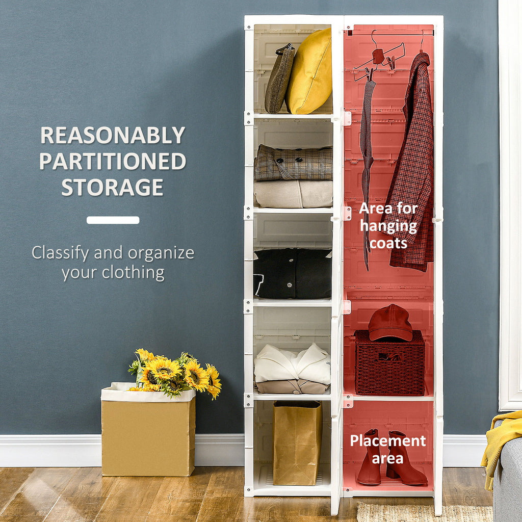 HOMCOM Portable Wardrobe Closet, Folding Bedroom Armoire, Clothes Storage Organizer with 8 Cube Compartments, Hanging Rod, Magnet Doors, White - Grand Goldman Shop