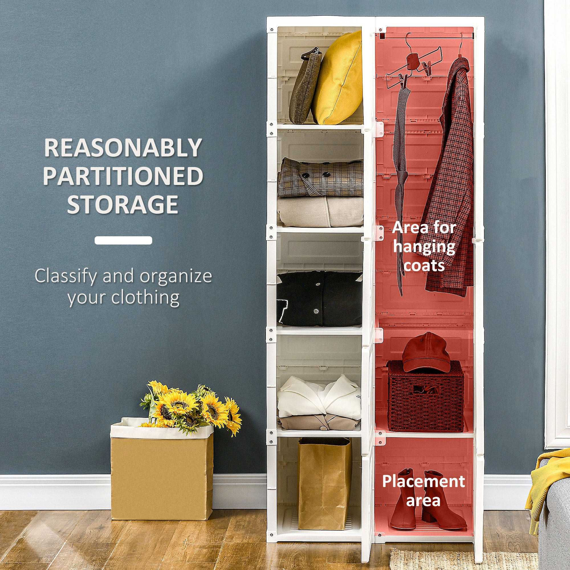 HOMCOM Portable Wardrobe Closet, Folding Bedroom Armoire, Clothes Storage Organizer with 8 Cube Compartments, Hanging Rod, Magnet Doors, White - Grand Goldman Shop
