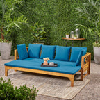 Outdoor Daybed with X-Shaped Panel Backrest and Armrests, Teak - Grand Goldman Shop